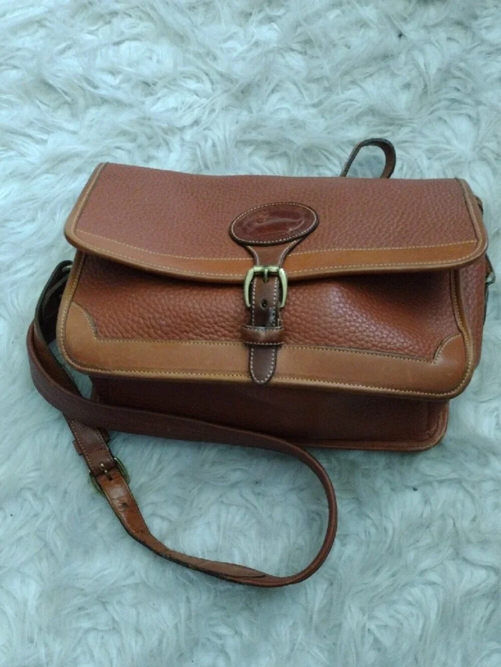 Dooney & Bourke Cognac Pebbled Leather Crossbody with Buckle